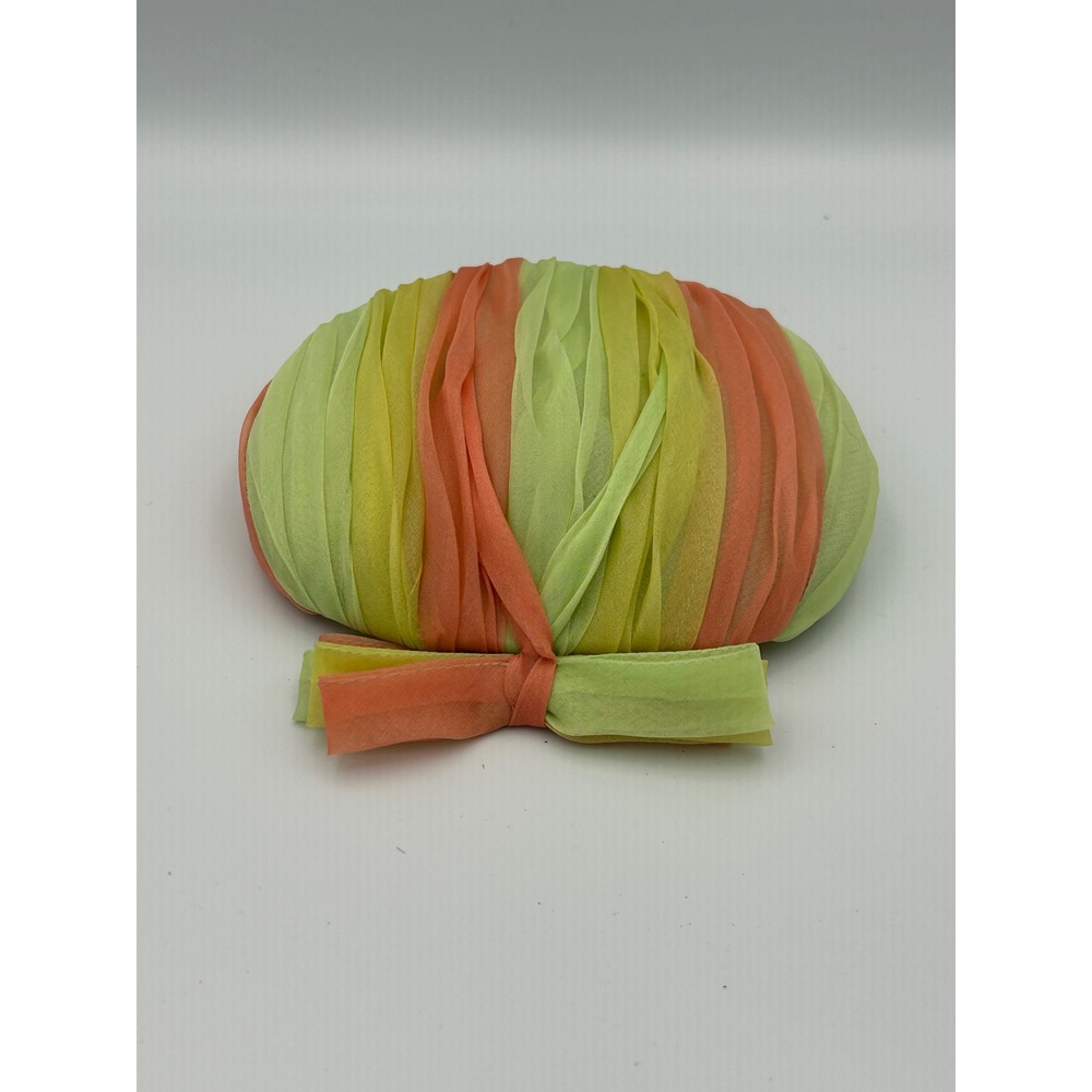 Vintage‎ Jo Bailey Hats Fascinator Pillbox Green Yellow Peach Chiffon Bow 60s